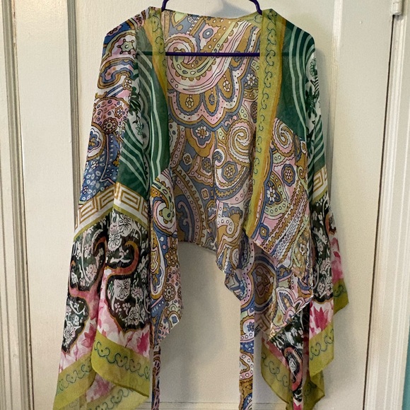 Three Bird Nest Tops - Three Bird Nest Multicolor Paisley Sheer Kimono - Green, Pink, Blue